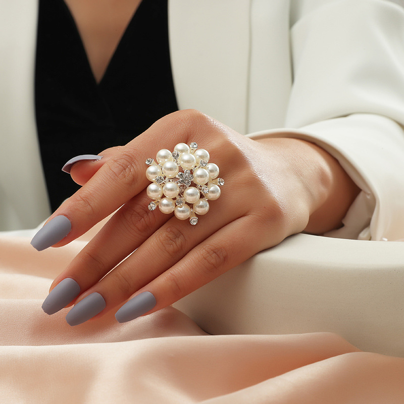 Fashion ring for index finger adjustable pearl ring