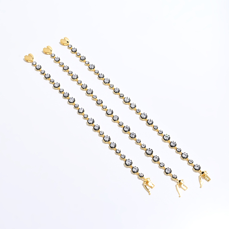 Staggered Bubble Drill Black Gold Bracelet S925 Silver Gold-Plated 18K Gold Sparkling Exquisite Niche Zircon Bracelet