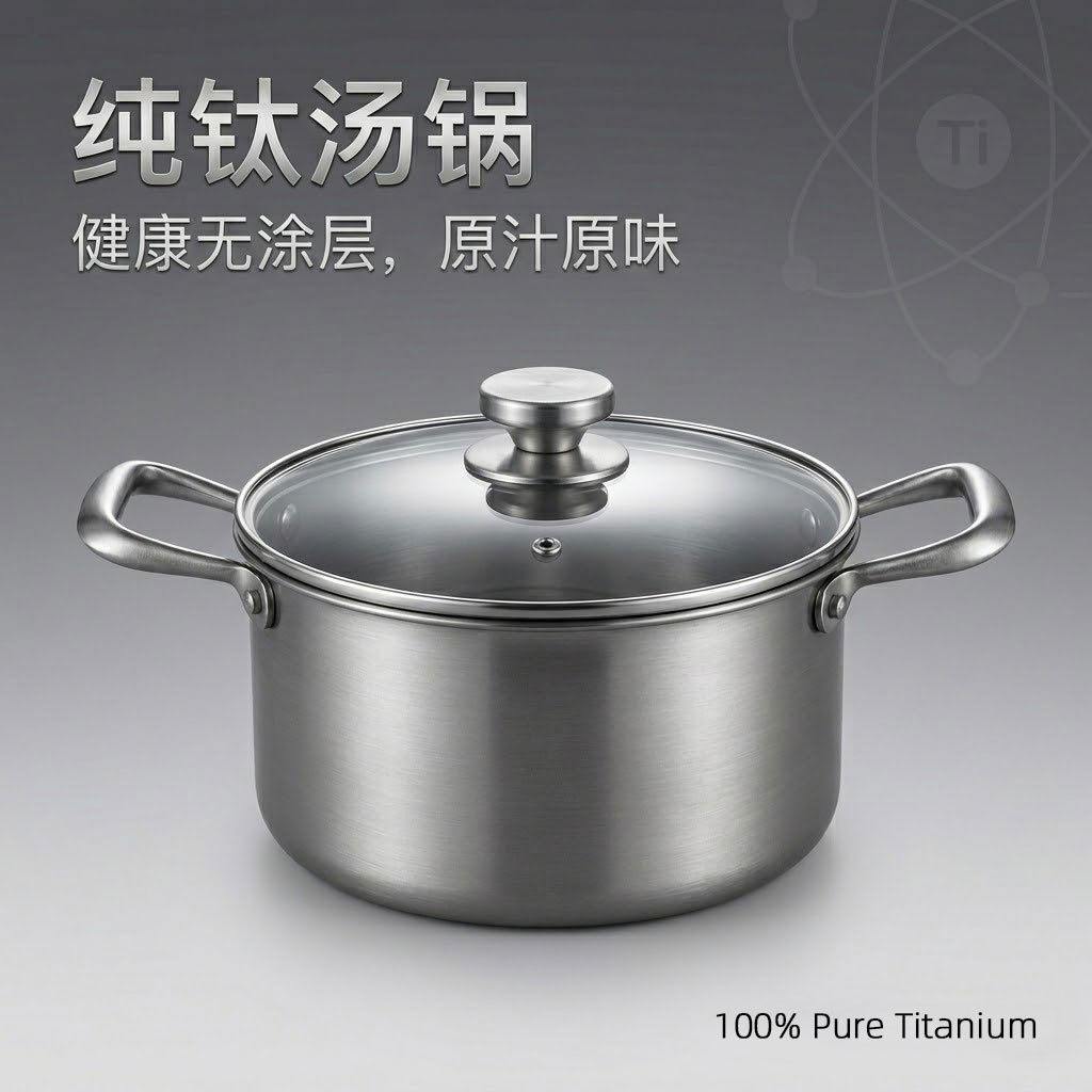 No coating large capacity steaming 24cm double ear soup pot kitchen stewing thickened deepened antibacterial titanium soup pot