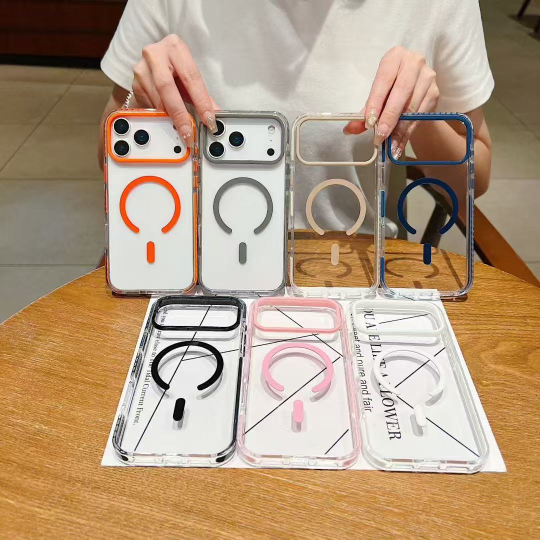 Japan and Korea good quality compatible with Apple 17 two-color 2.0 acrylic half ring magnetic wireless charging phone case