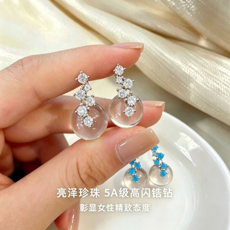 Stardust Ice Crystal Ball Turquoise Earrings Niche Zircon Ear Drops Delicate Ear