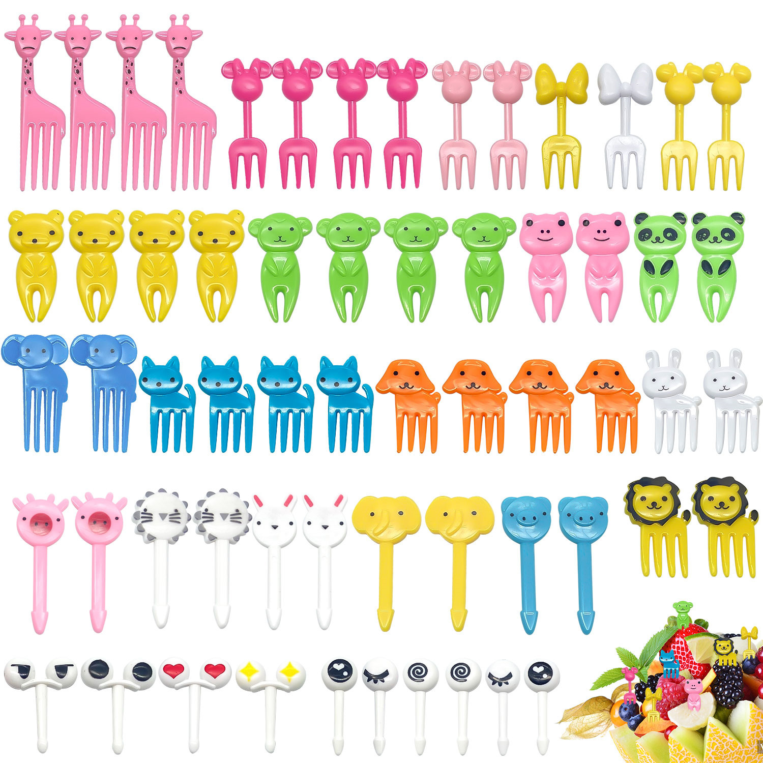 Home cartoon children's fruit fork children's animal cute plastic fruit pick set bento pick