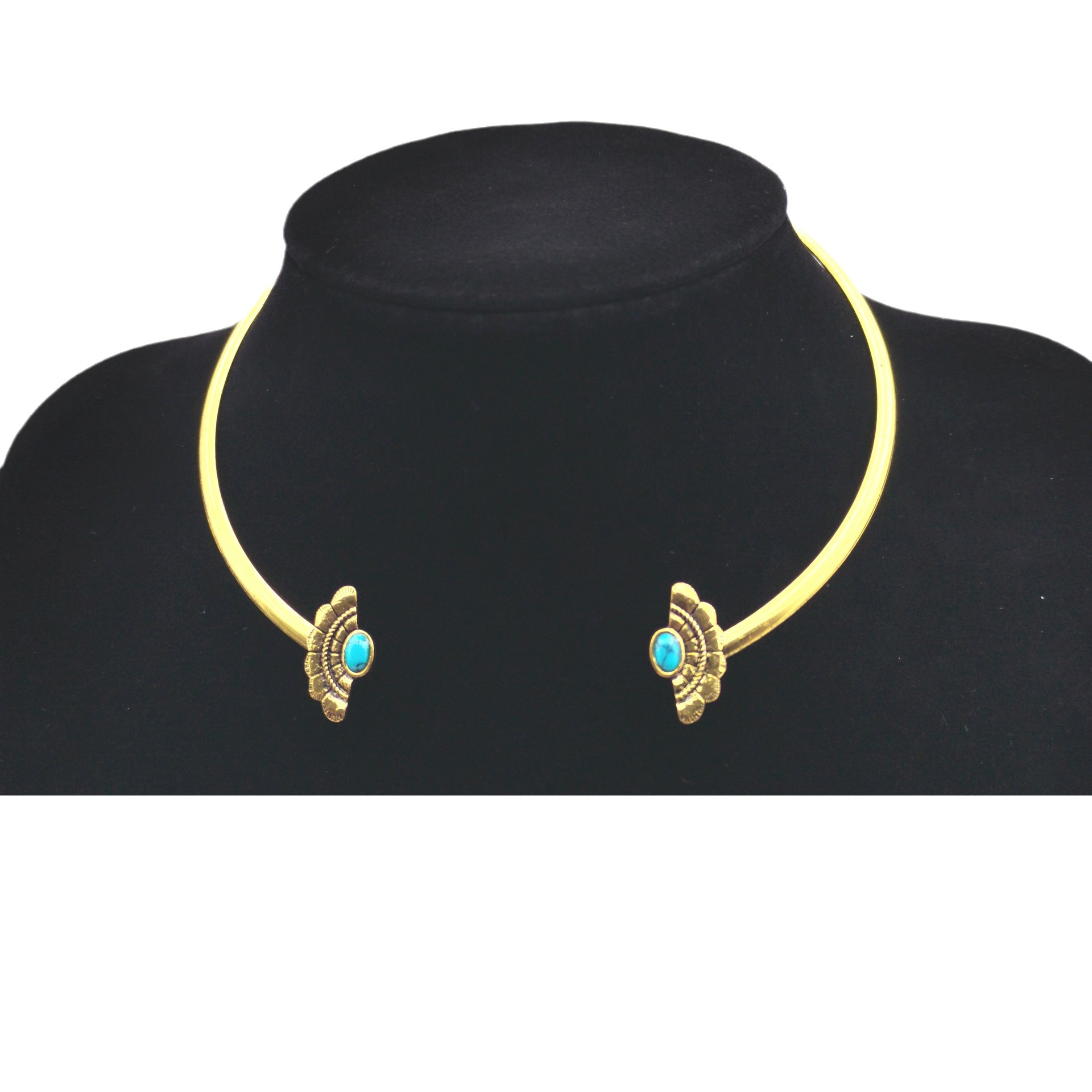 Turquoise choker carved simple exaggerated necklace accessory