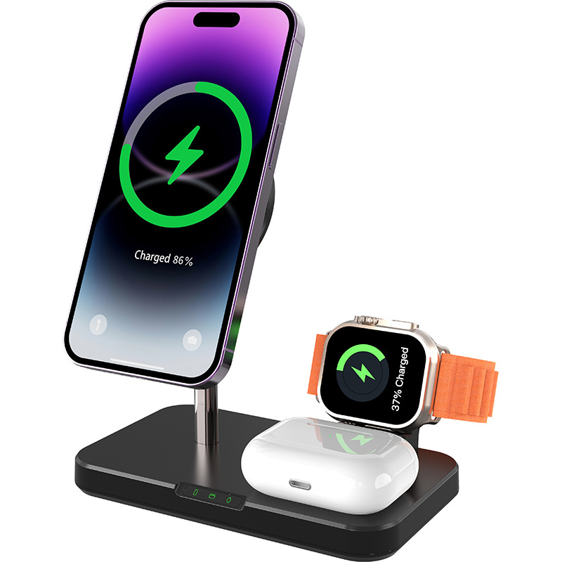 Qi2 Three-in-One Wireless Charger Supports MagSafe Magnetic Adjustable Angle 15W Fast Charging