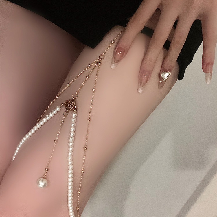 Exaggerated Simple Multi-Layer Pearl Chain Leg Chain Long Leg Chain Accessories