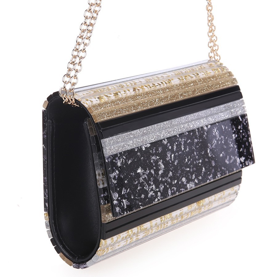 Evening bag small grid box bag metal chain bag acrylic clutch organic glass wallet
