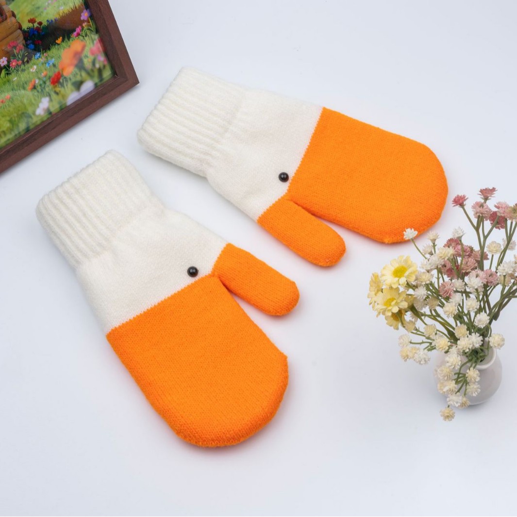 New Adult Knitted Goose Feather Yarn Gloves Autumn Winter Cute Fleece-Lined Thickened Anti-Cold Warm Double-Layer Gloves