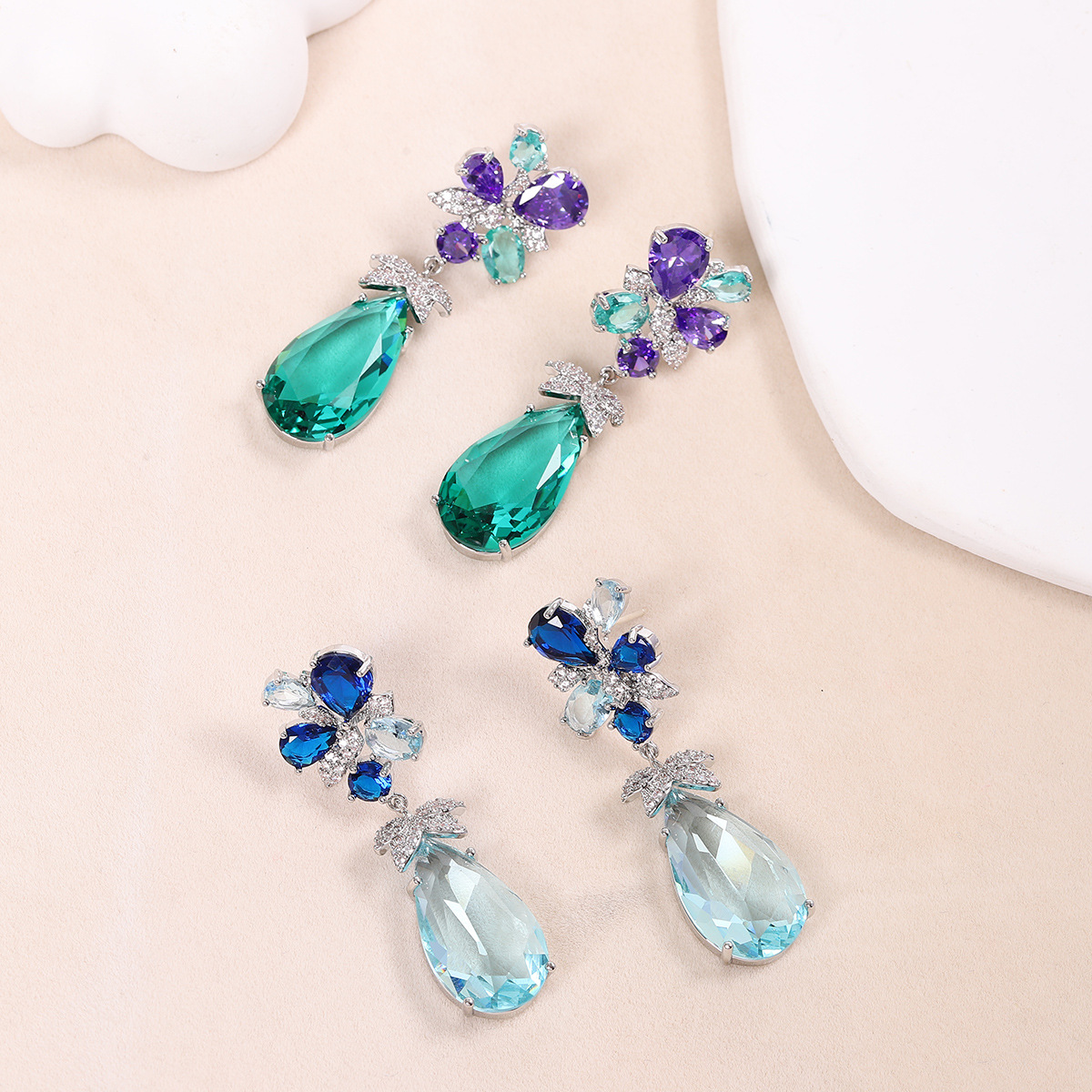Simple earrings micro-set zircon ear accessories bridal wedding dress teardrop earrings