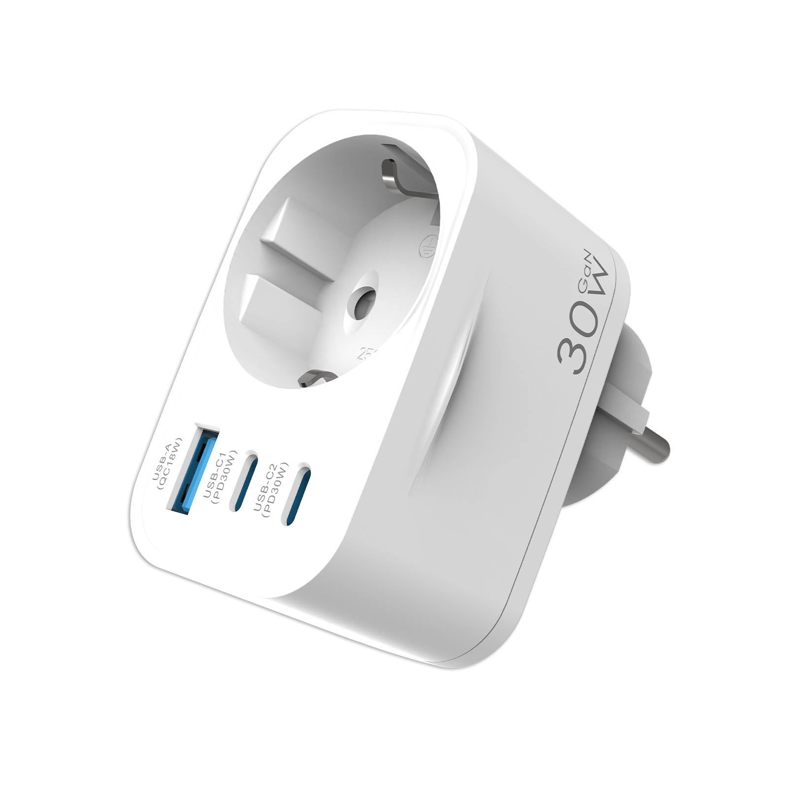 EU Standard 1USB+2TypeC Conversion Socket GaN Charger PD30W Fast Charging Power Strip