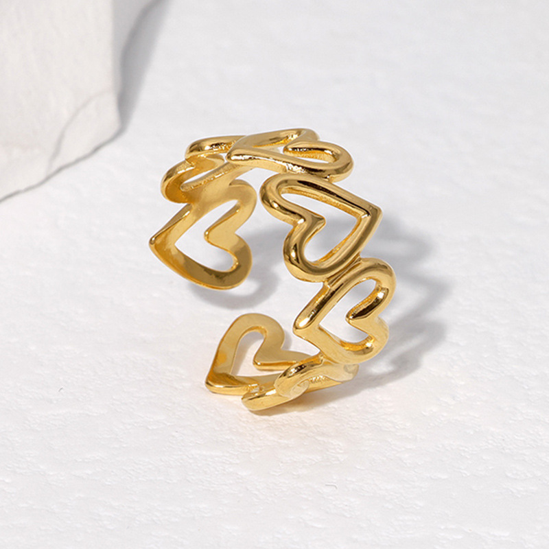 Simple heart-shaped titanium steel ring women 18K gold-plated niche stainless steel open ring