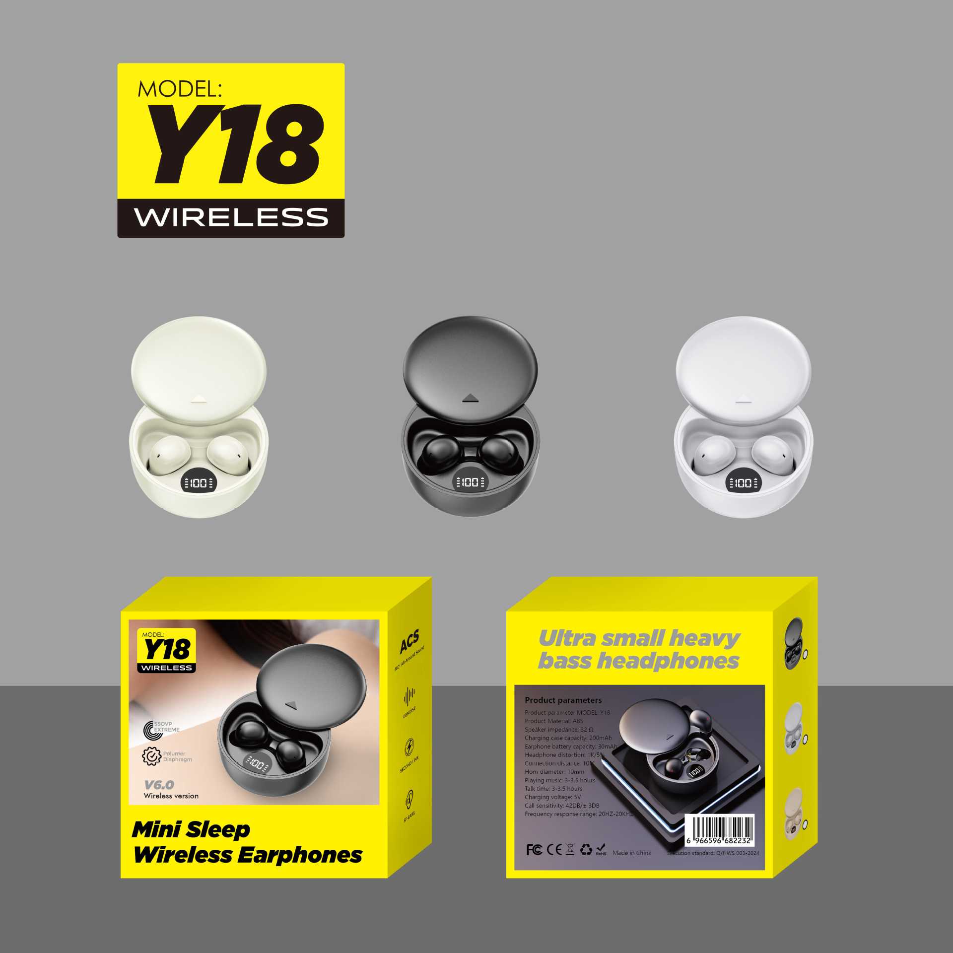 2025 New Y18 Wireless Bluetooth Earphone Noise Cancelling High Sound Quality Sleep Ultra Long Battery Life Private Mold Universal Custom
