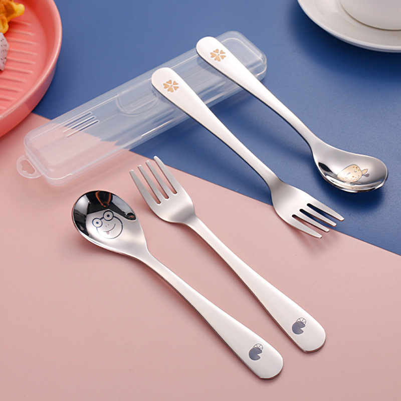 304 stainless steel spoon fork set children's cutlery cartoon spoon fork eating baby food spoon infant spoon