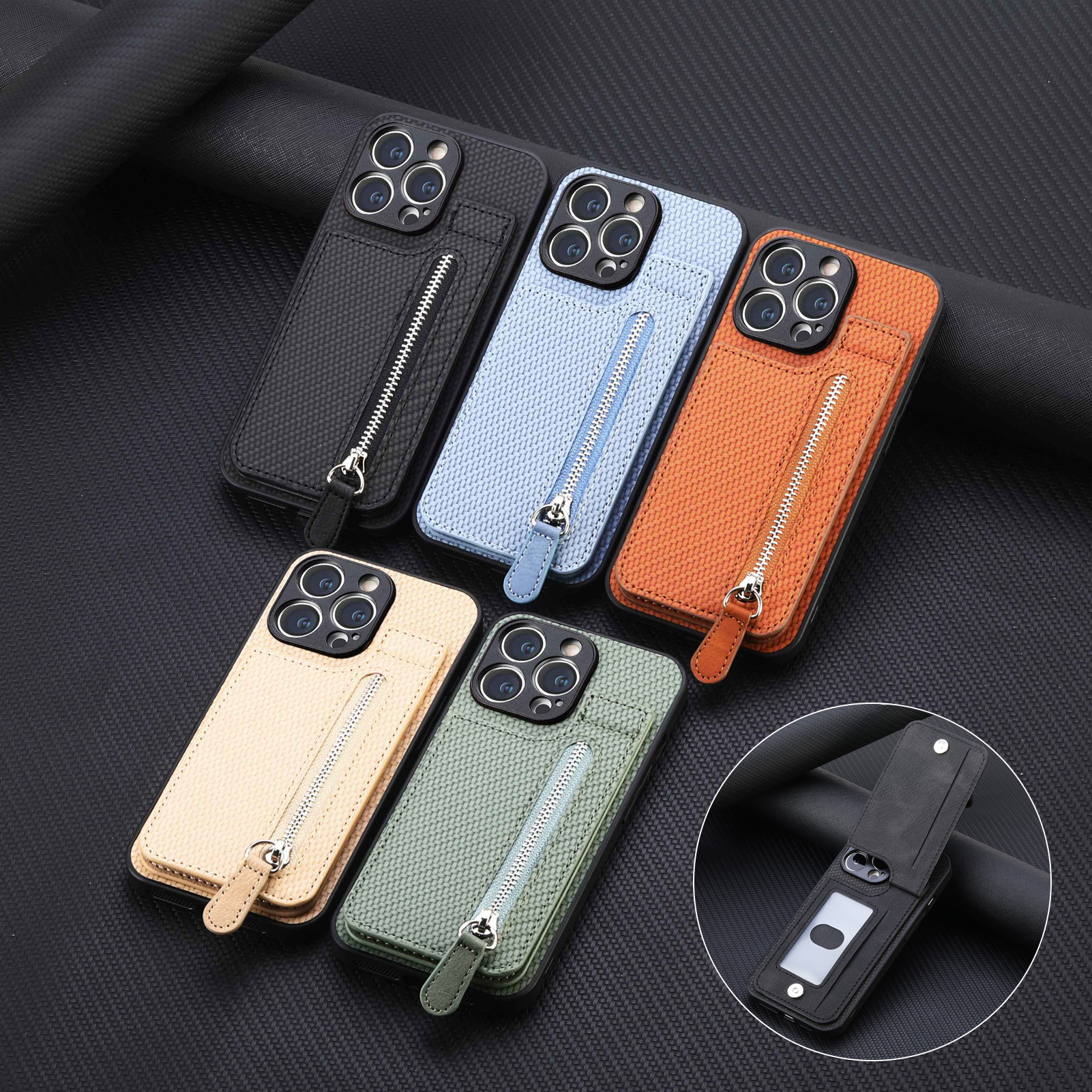 For iphone18 up-down opening card holder phone case wallet style stand zipper bag card slot Apple protective case