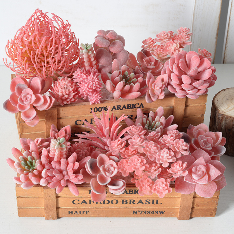 Succulent Red Series Flocked Plant Green Plant Home Decoration Mini Ornament Combination Artificial Potted Plant
