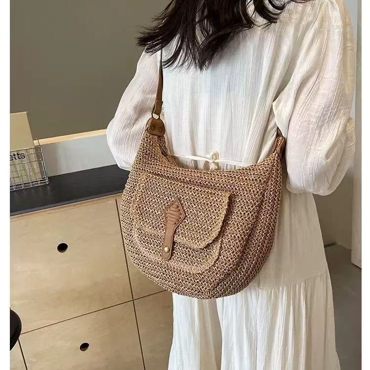 Bag bag shoulder bag 2025 texture large capacity woven women's commuting spring bag straw tote new