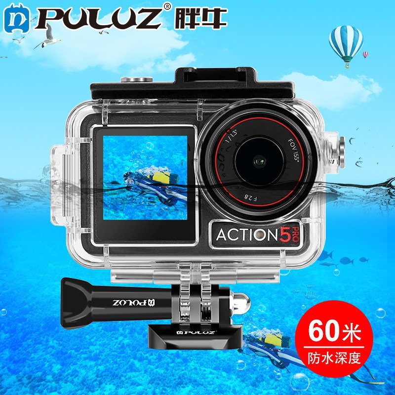 Waterproof Housing for DJI Action5 Pro/4 with Cold Shoe Mount & Base Long Screw