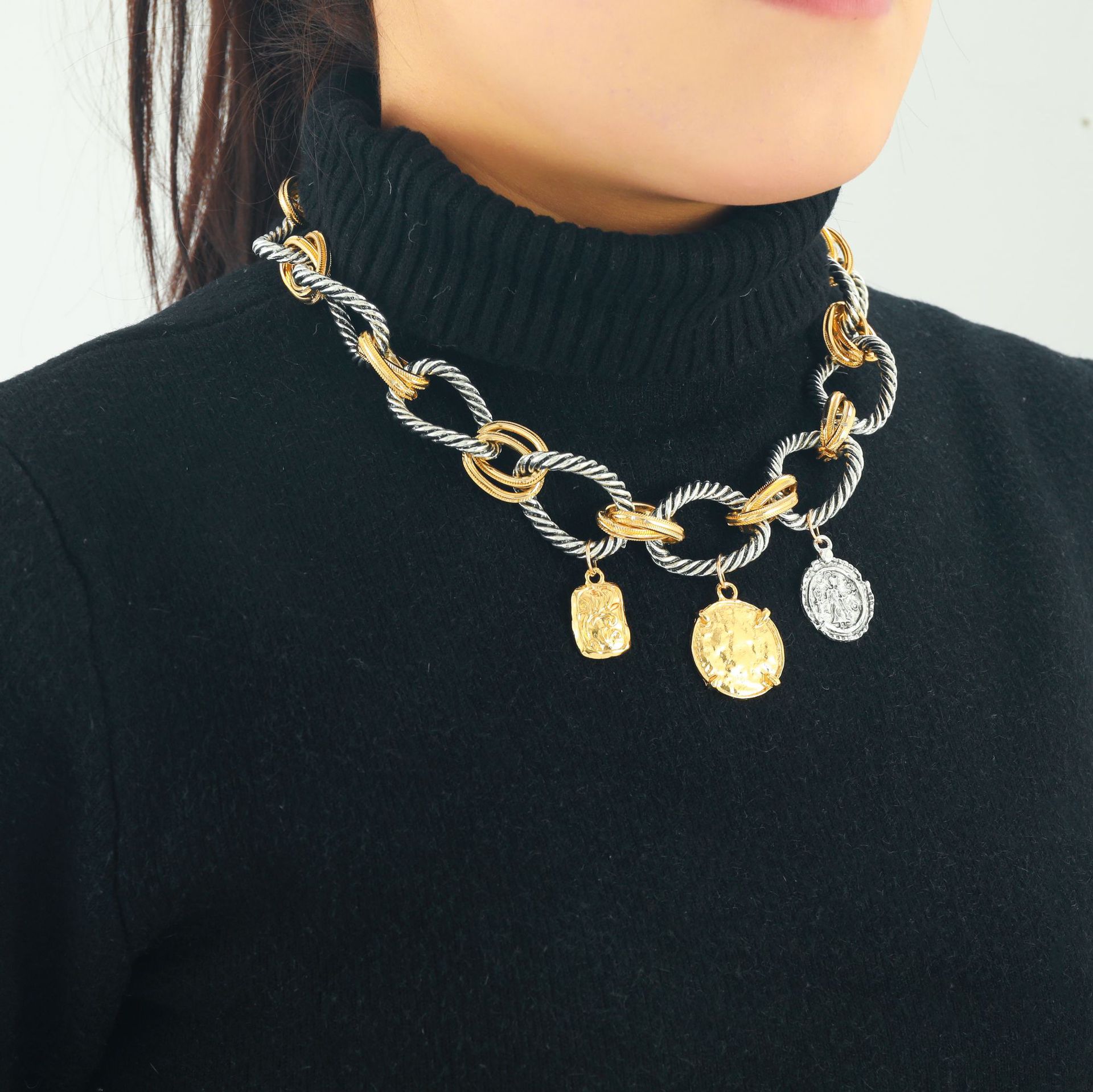 ZA exaggerated chain multi-layer coin necklace bohemian summer vacation style
