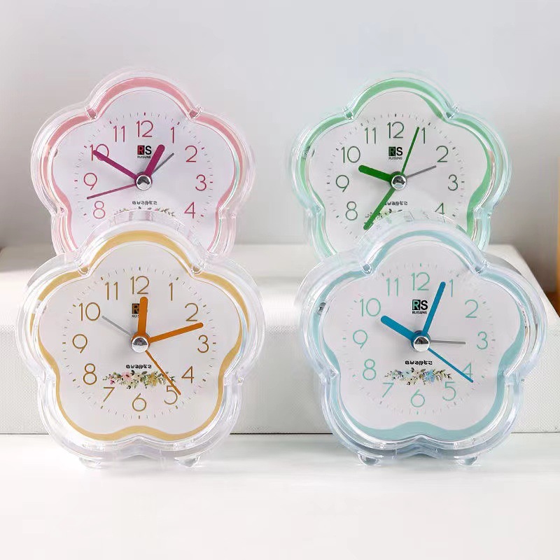 Sales simple plastic alarm clock student with light candy color clock flower-shaped cartoon portable alarm clock