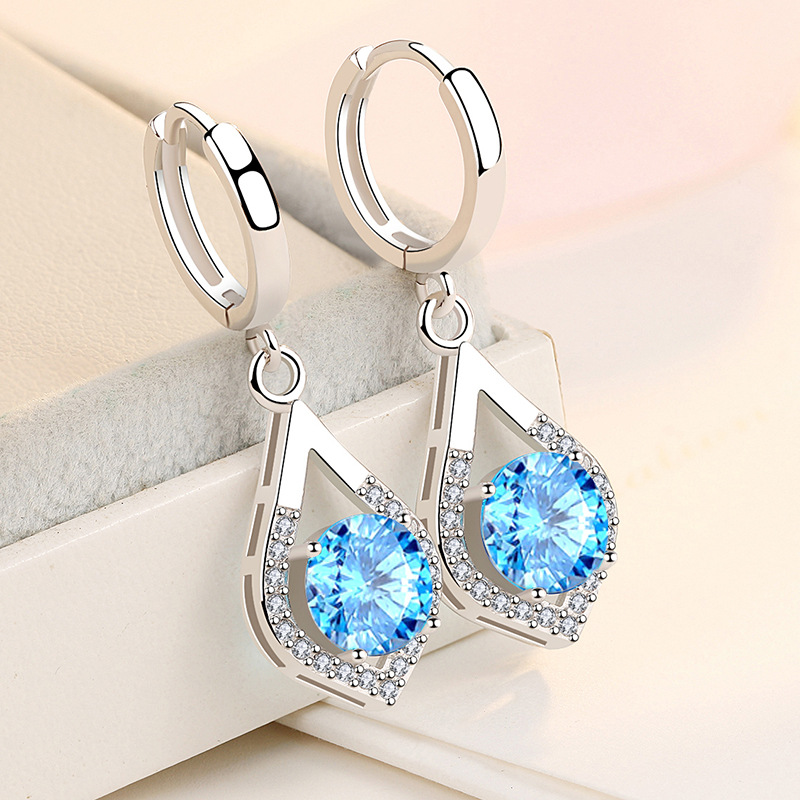 Long earrings, new water drop earrings, white copper silver-plated earrings with diamonds, flower earrings for women