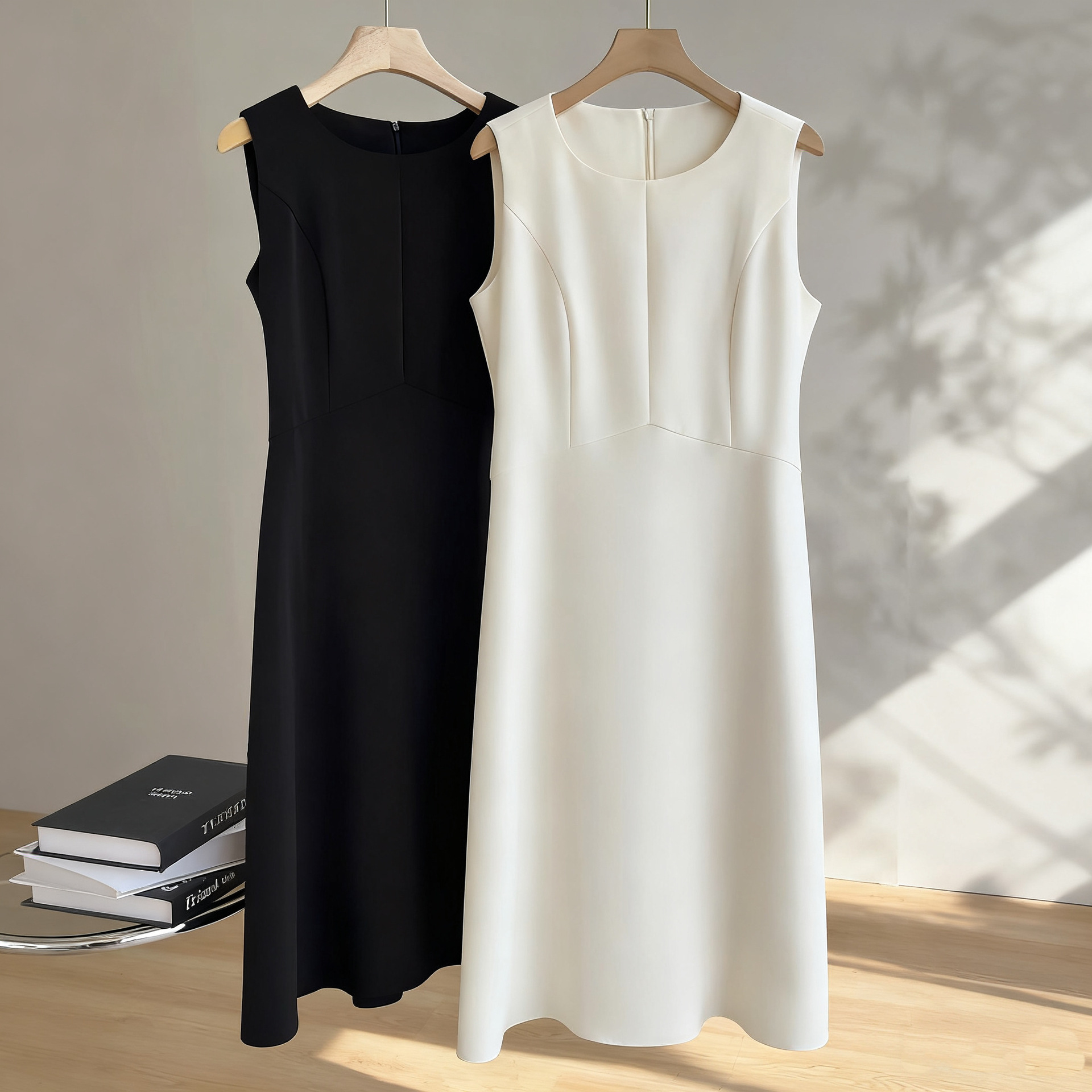 TH tailored acetate Hepburn style dress spring waist commuter sleeveless vest dress long