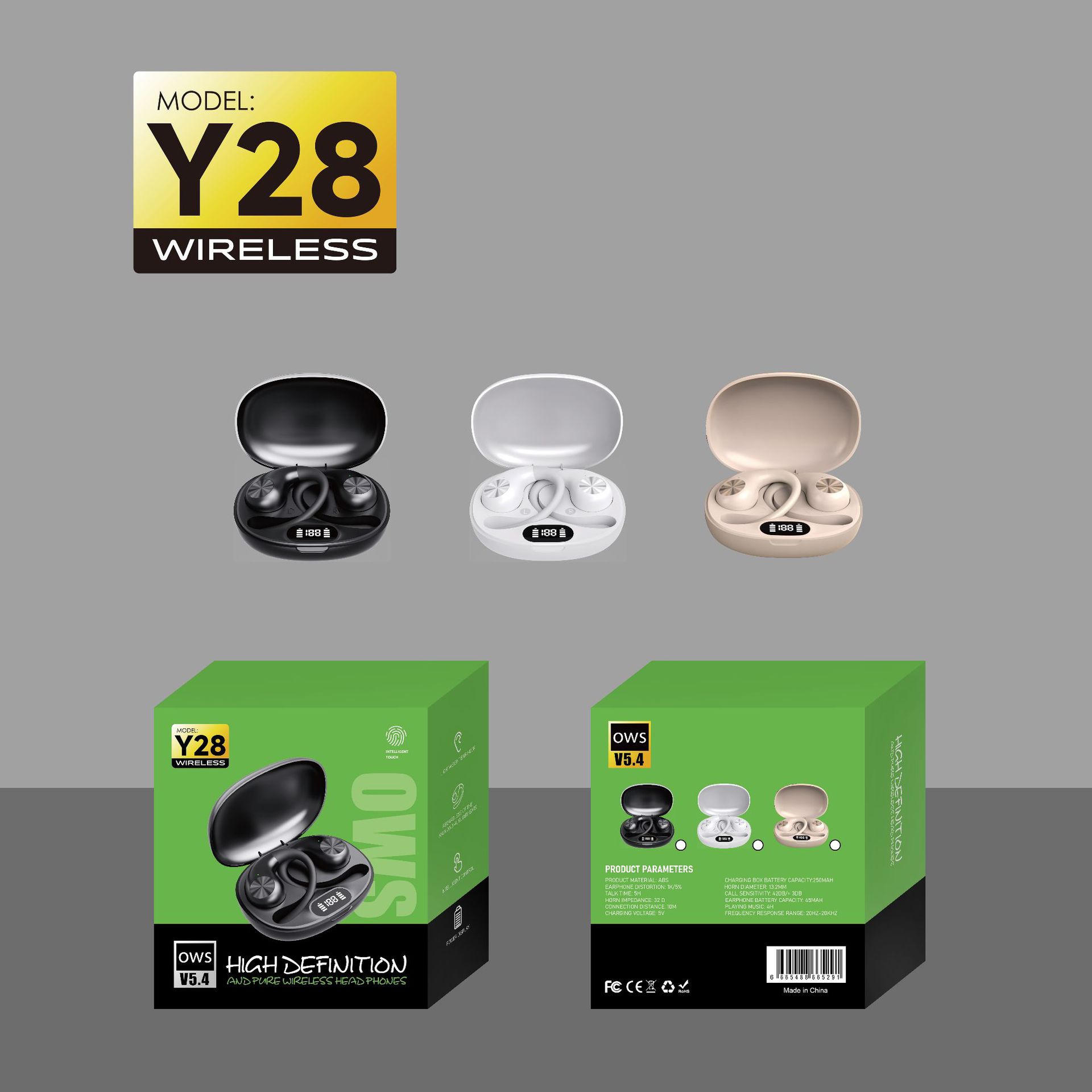 New Wireless Ear-hook Bluetooth Earphone Long Battery Life Non-in-ear Noise Cancelling Sports OWS Bluetooth Earphone