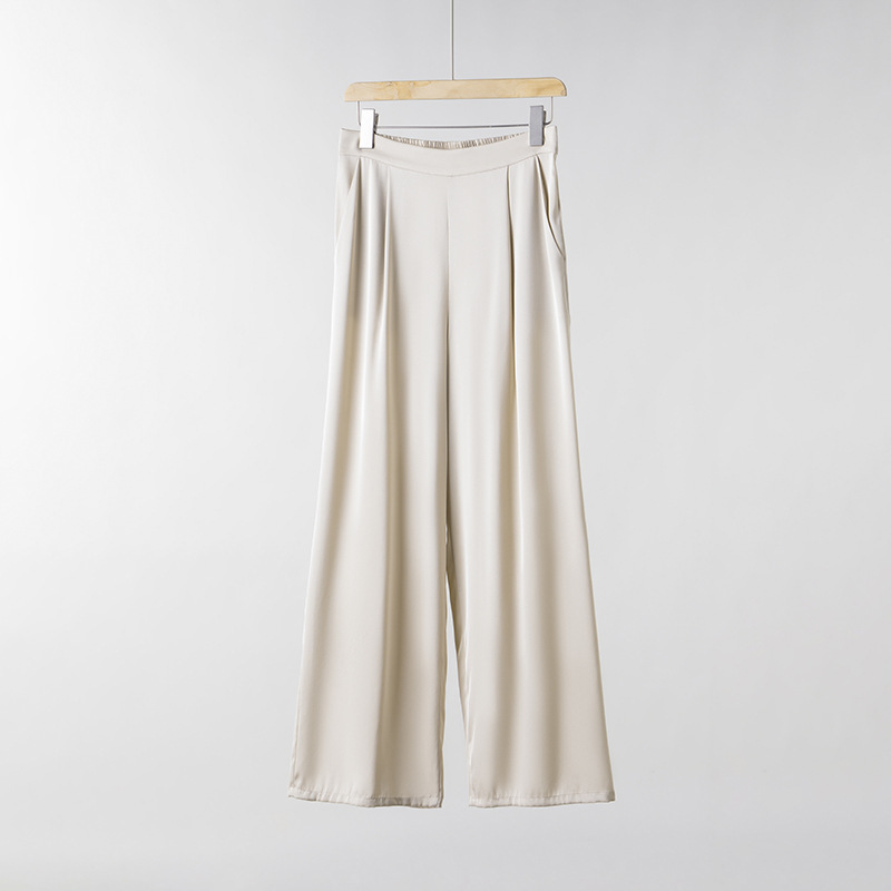 New Spring Silk Casual Pants for Women Tall Straight Leg Trousers Mulberry Silk Loose Commute Black Pants