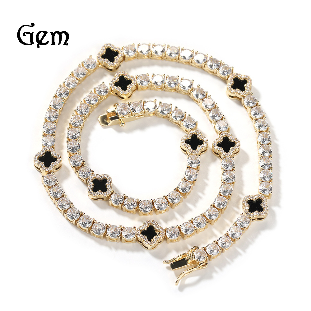 Four-Leaf Clover Diamond Tennis Chain Necklace Women Delicate Collarbone Chain Accessories Summer New