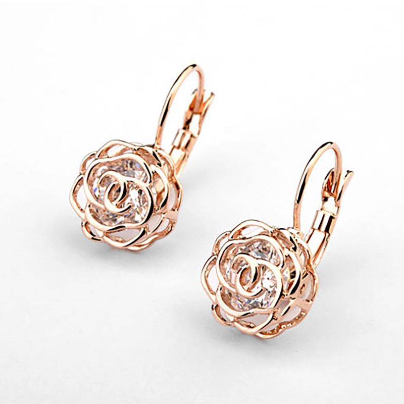 Camellia Women Earrings Korean Japanese Simple Gold-Plated Hollow Ear Cuff Women Earrings
