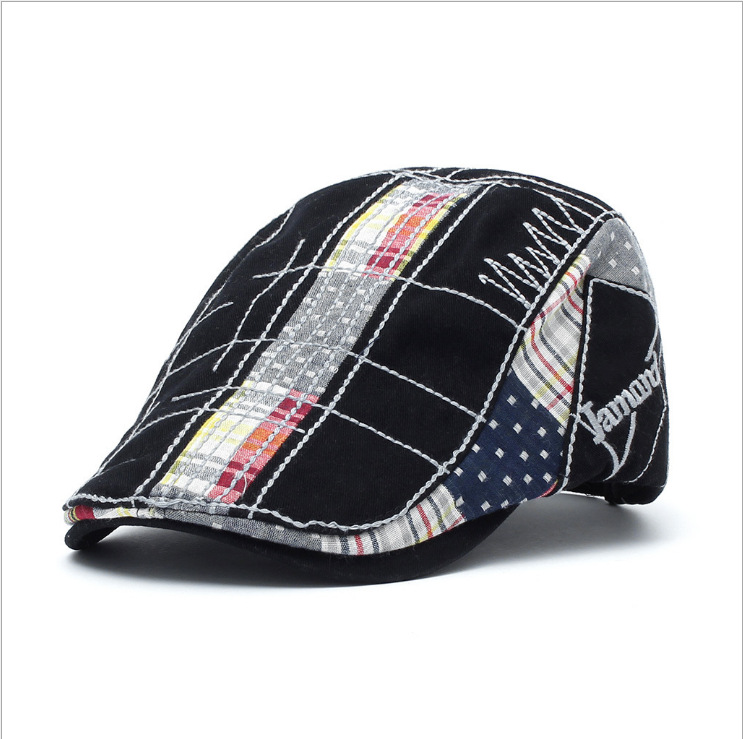 New casual cap with irregular embroidery, patchwork plaid outdoor hat