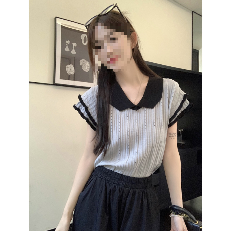 Ruffle Edge Short Sleeve Knit Top Women Summer New Niche Thin Short Top