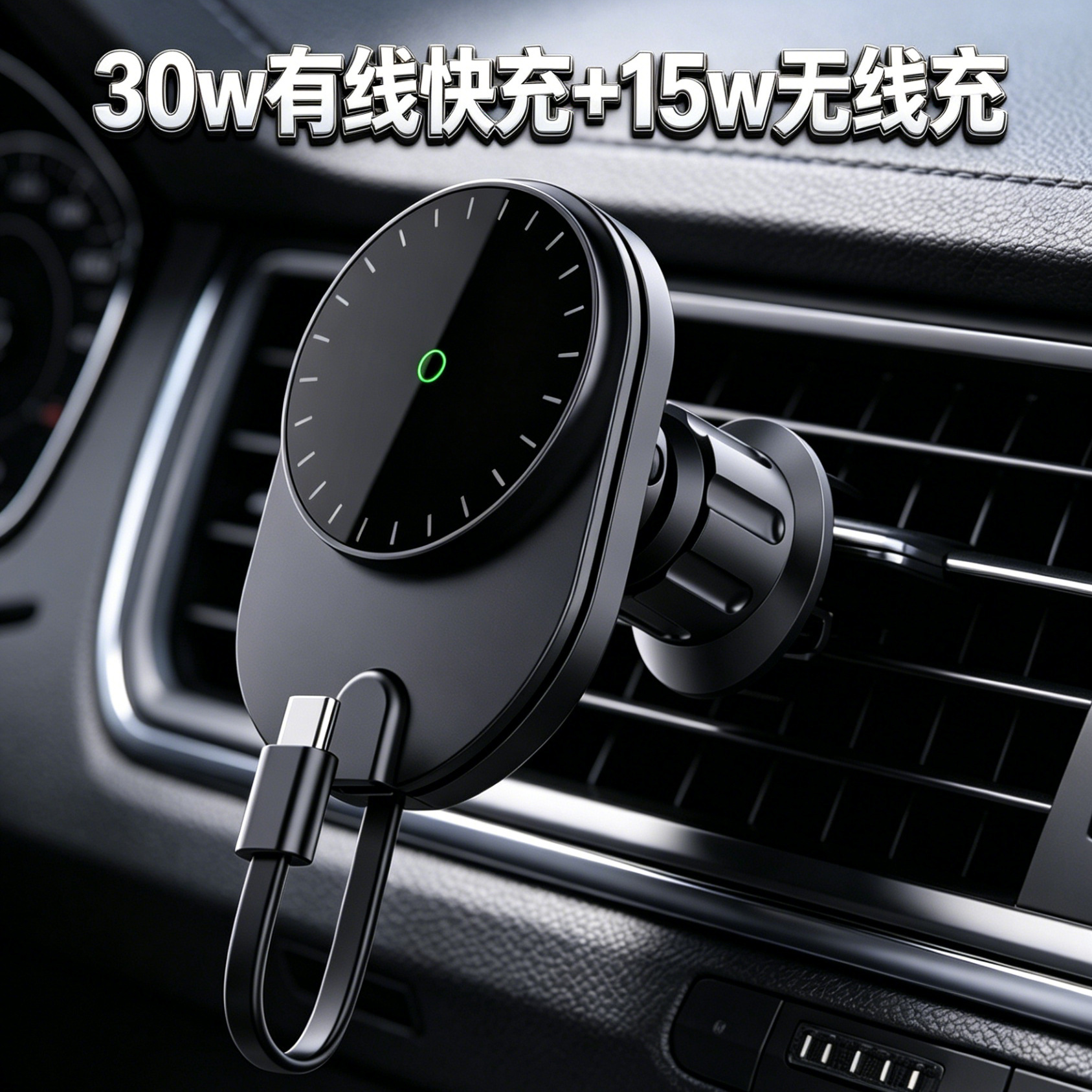 30W Wired Charging + 15W Magnetic Car Wireless Charger Suitable for Apple 12-17 Series Magnetic Fast Charging Flash Charging