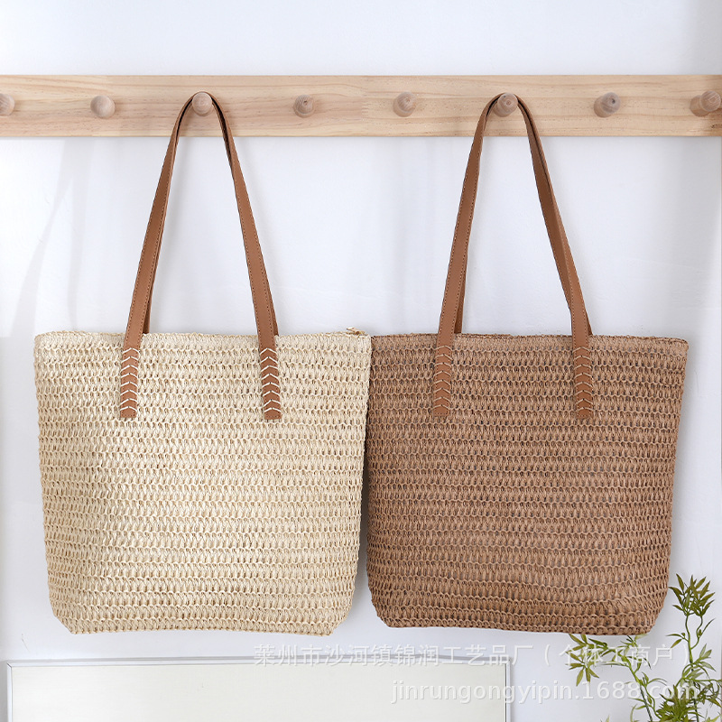 New handmade woven machine-woven bag, shoulder straw bag, casual women's bag, beach bag
