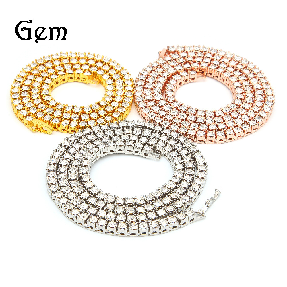 Hip Hop Necklace Men 3mm 4mm Alloy Rhinestone Tennis Chain Gold Silver Simple Neck Accessories