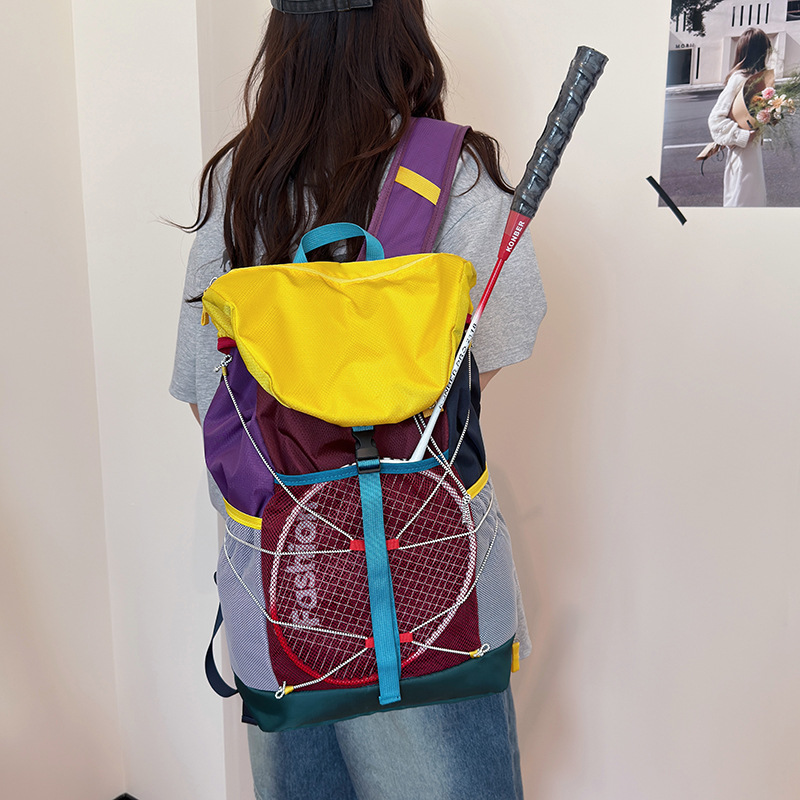 2026 New Color-blocked Badminton Bag Men and Women Large Capacity Sports Leisure Backpack Outdoor Contrast Color Travel Backpack
