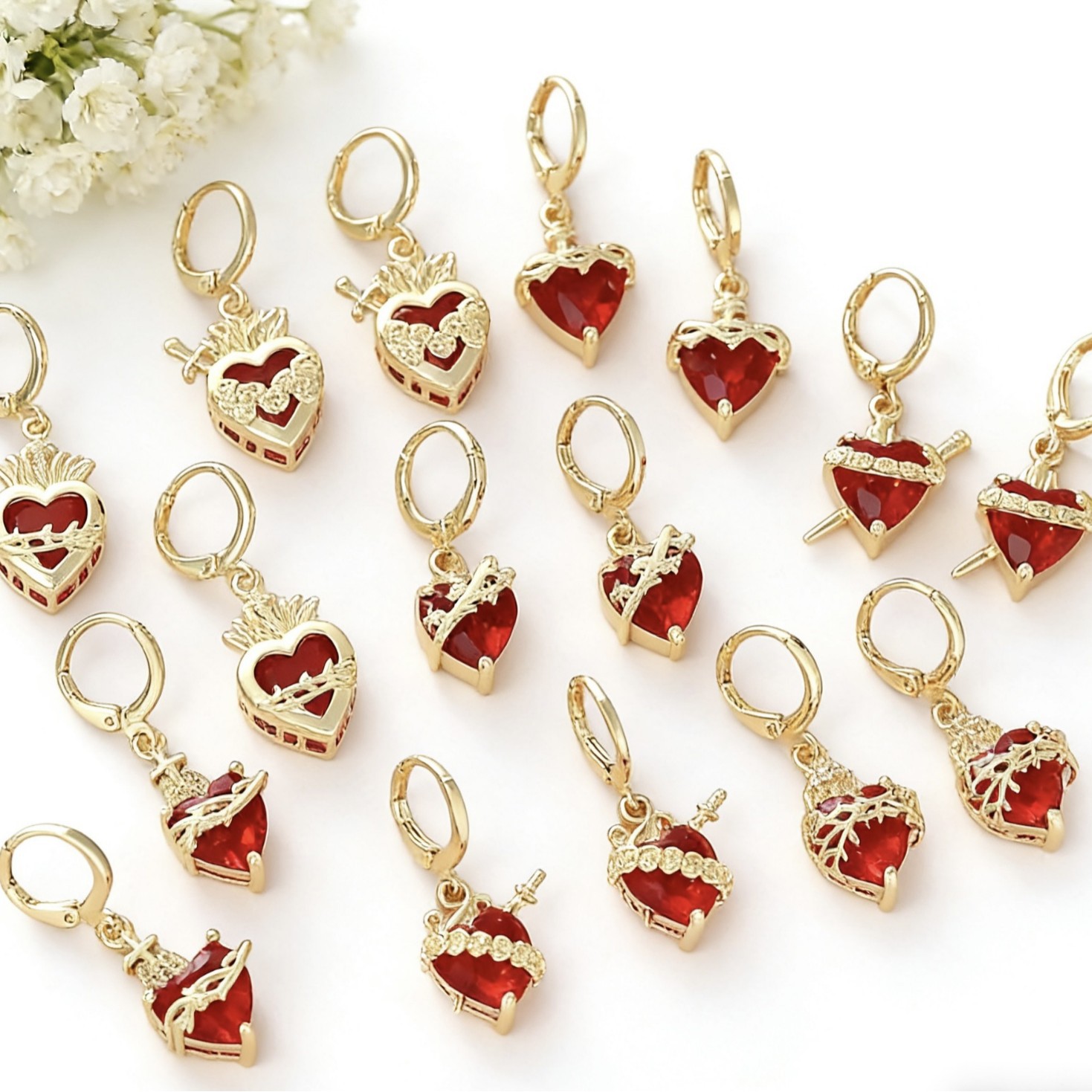 Copper plated red heart cross earring earrings sweet rose crown arrow through heart ear clip earring earrings jewelry