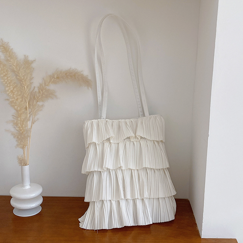 Women's Bag New Pleated Tote Bag Solid Color Tassel Cake Skirt Bag Small Fresh Underarm Shoulder Bag Crossbody