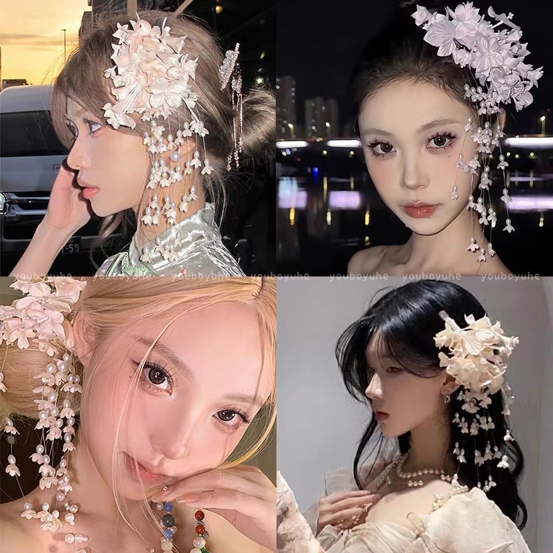 Super fairy lily of the valley tassel side hair clip women princess hair accessories 2025 new Hanfu flower headwear