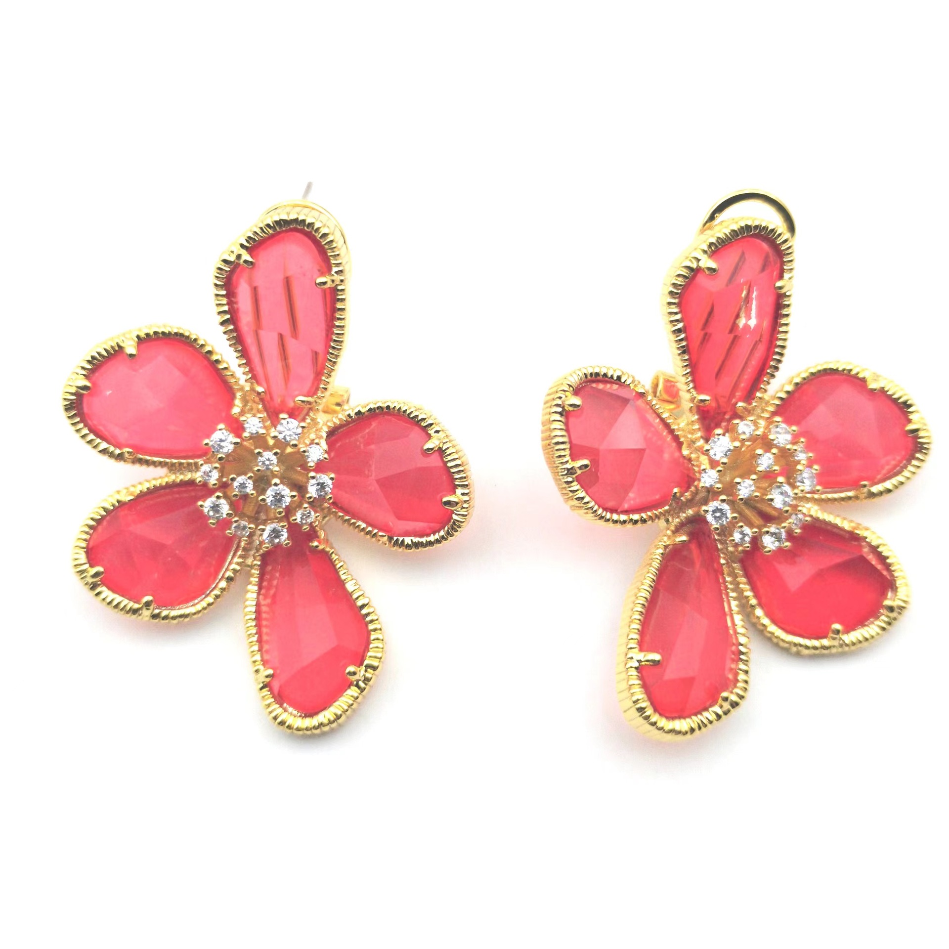 Silver needle flower zircon stud earrings new luxury ear jewelry
