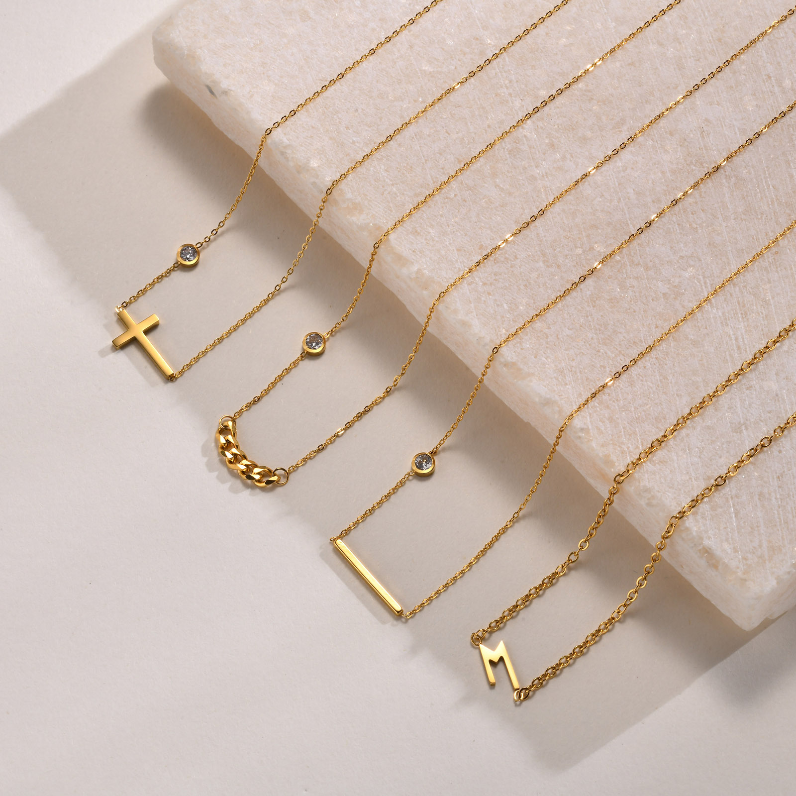 Huanmu Accessories Stainless Steel Cross Necklace Simple Single Zircon Collarbone Chain Women's Style
