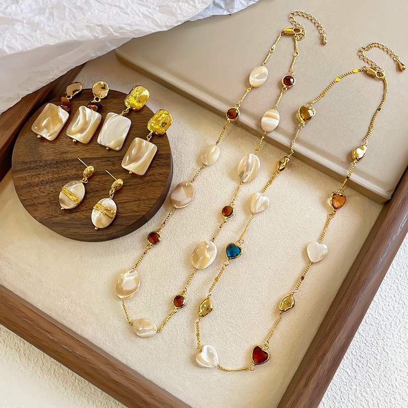 Jewelry Set Abalone Shell Autumn Winter Earring Necklace Set Milad Style Women's Jewelry Set Vintage Jewelry