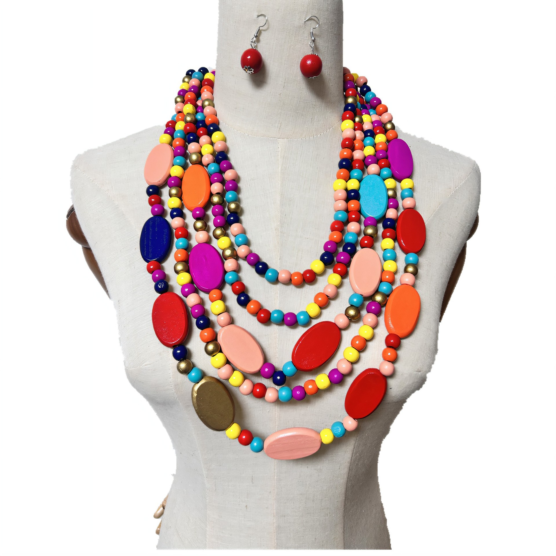 Wooden pieces beads multi-layer tassel necklace ethnic style sweater chain accessories necklaces