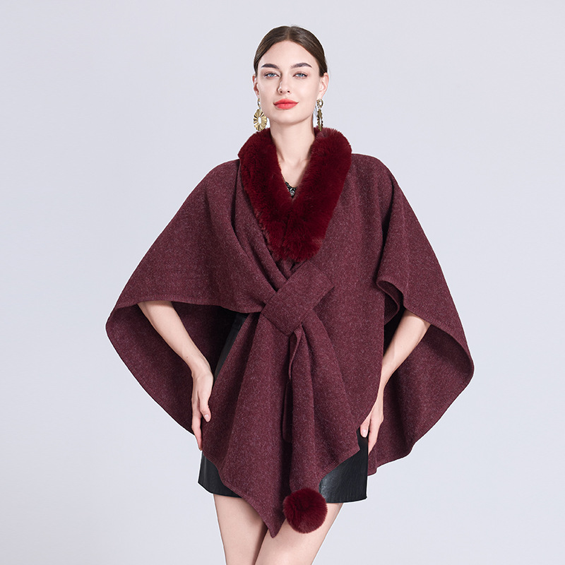 Live Hot Autumn Winter New Scarf Shawl Cape Fur Collar Fur Ball Knitted Cardigan Cape Shawl 0962#