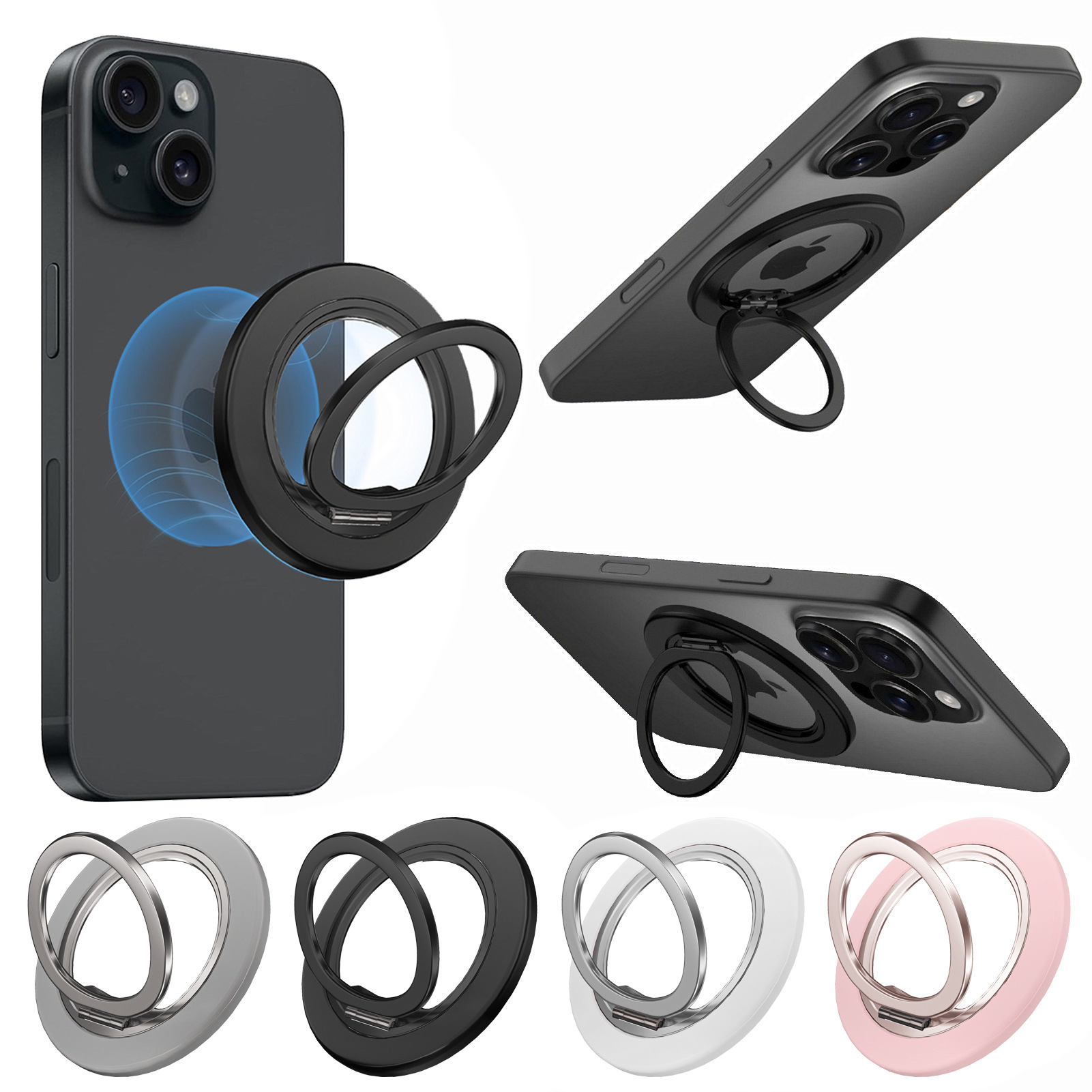 New 360° rotating magnetic phone ring holder strong magnetic car multi-functional stable foldable magnetic stand
