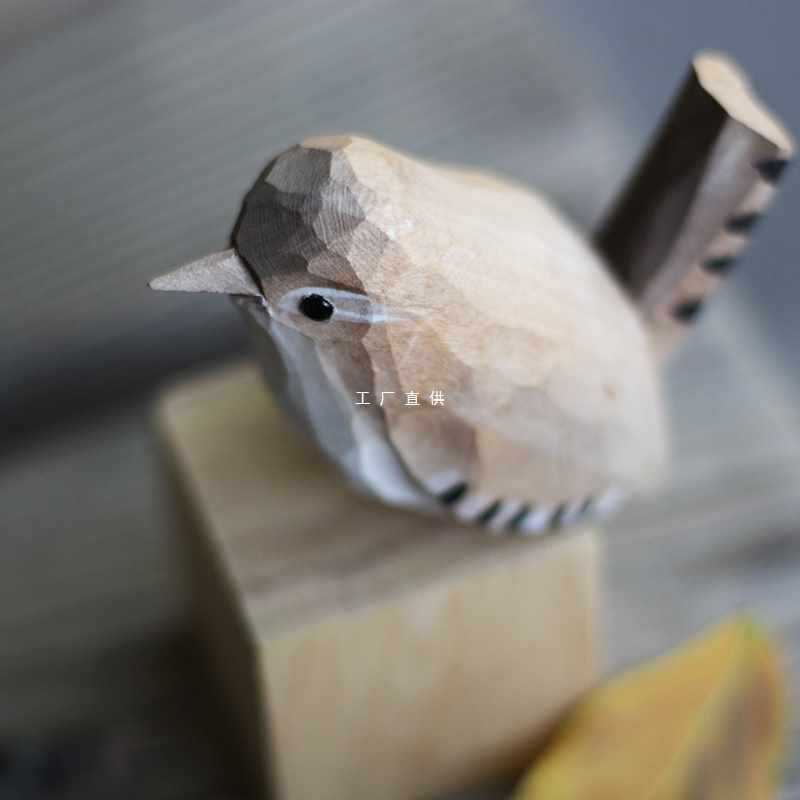 5ZW Fat Bird Wood Carving Small Bird Birthday Gift Small Fat Bird Pure Handmade Solid Wood Desktop Ornament