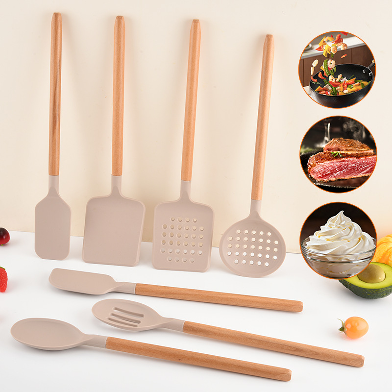 2026 new kitchen silicone cookware set frying spatula soup spoon kitchen cooking spatula spoon 7-piece set