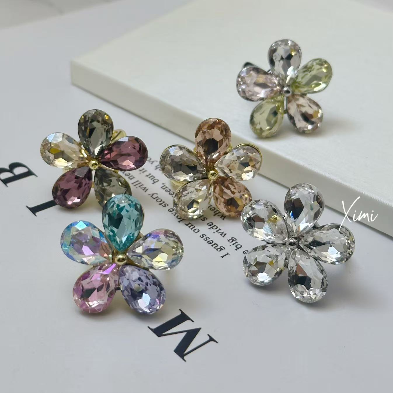 Exaggerated Colorful Five-Petal Flower Ring Band Ring