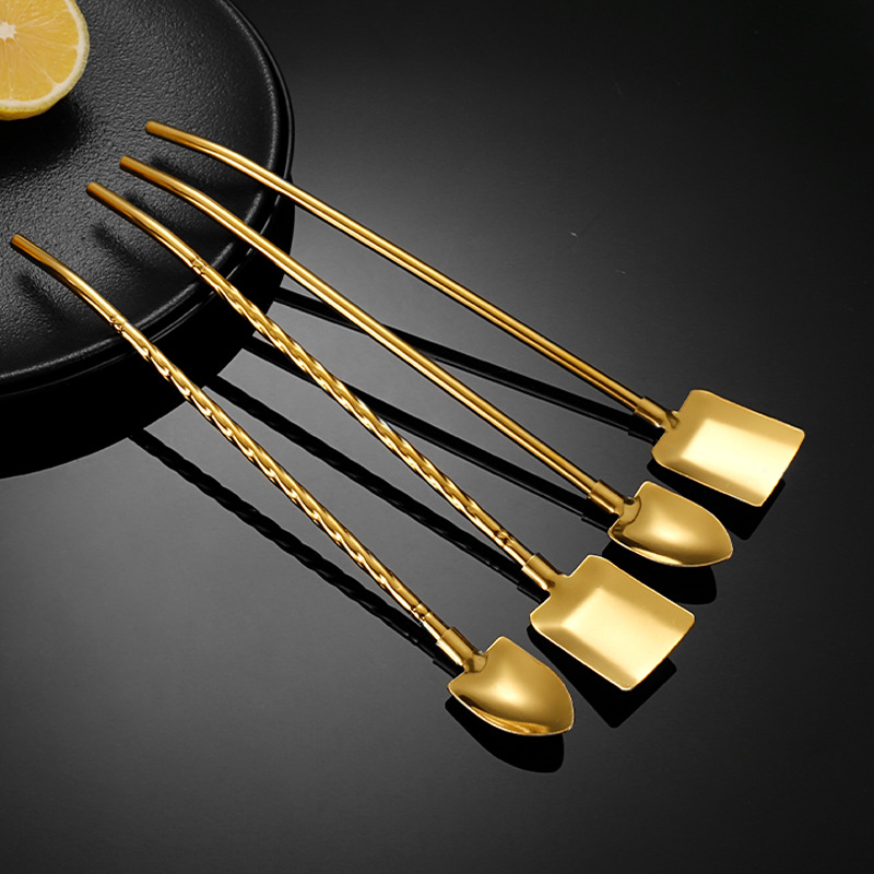 304 stainless steel straw spoon threaded watermelon spoon shovel straw spoon beverage coffee stirring spoon dessert spoon