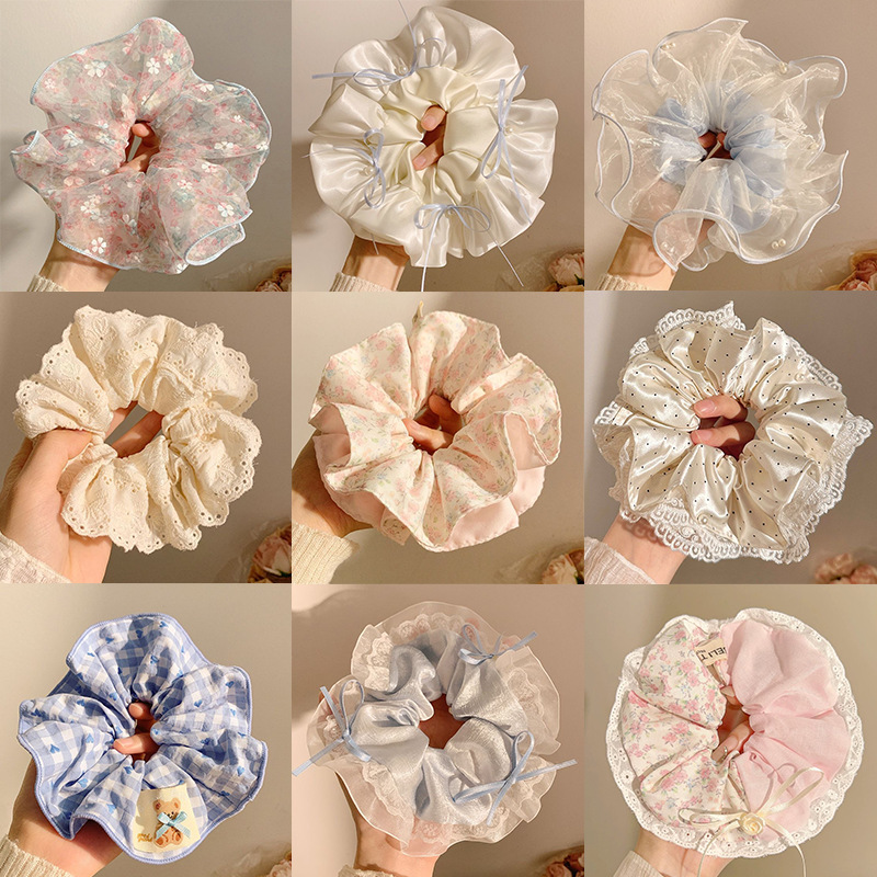 Sweet lace large hair scrunchie extra large ponytail elastic hair tie for women head accessory head flower