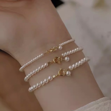 Pearl bracelet for women round full string elegant simple bead women