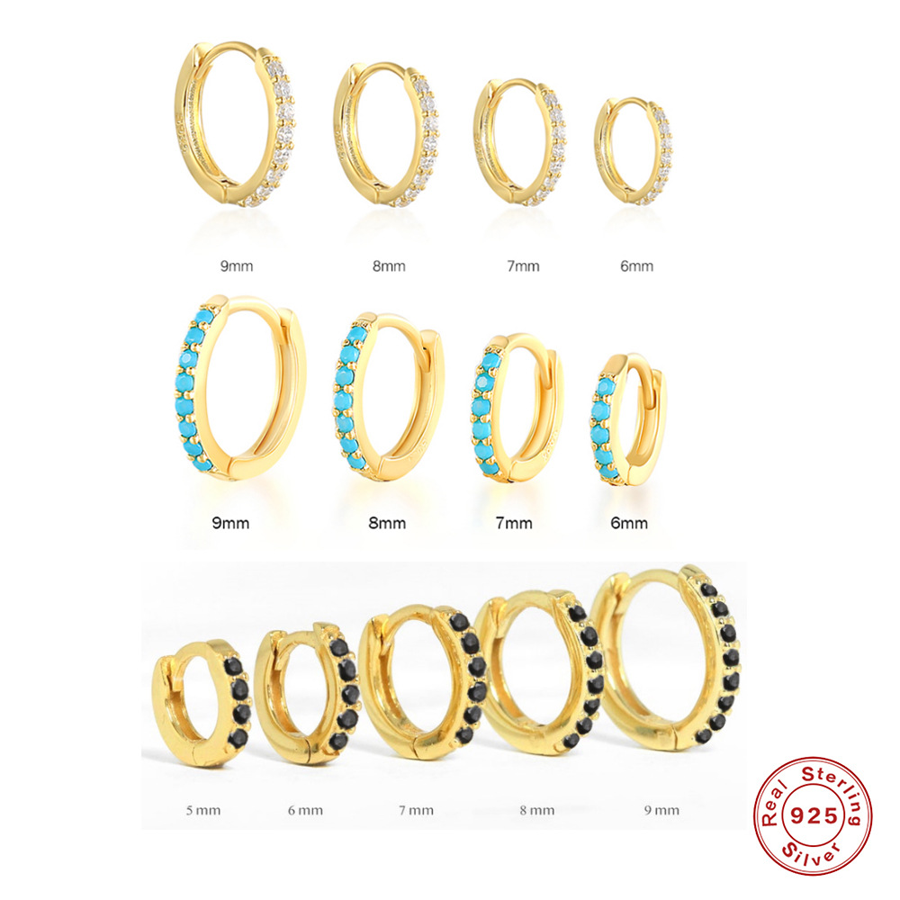 925 sterling silver circle earring ear buckle jewelry simple colored zirconia ear hoop earring for men and women